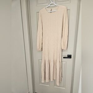 Shein Elegant Cream Long Sleeve Dress